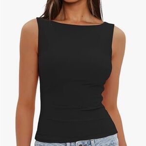 Black Boatneck Sleeveless Top